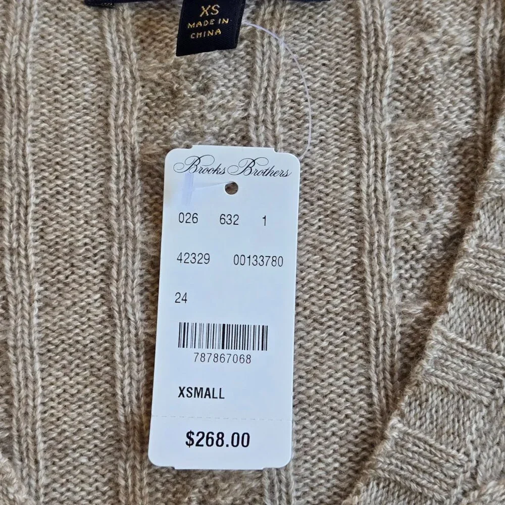 NWT Cashmere Cable Knit V-Neck Sweater Brooks Brothers XS - Picture 2 of 7
